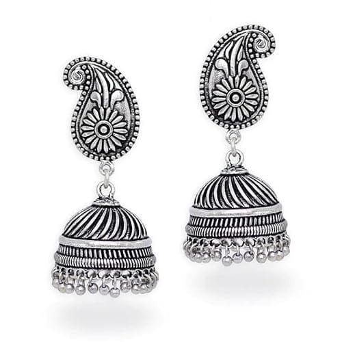 STOREPEDIA Handmade Mango Butti Silver Oxidised Jhumki/Jhumka for Women/Girls Bollywood Style Traditional Indian Earring Set for Wedding/Office/Stylish Trendy Latest Jewellery