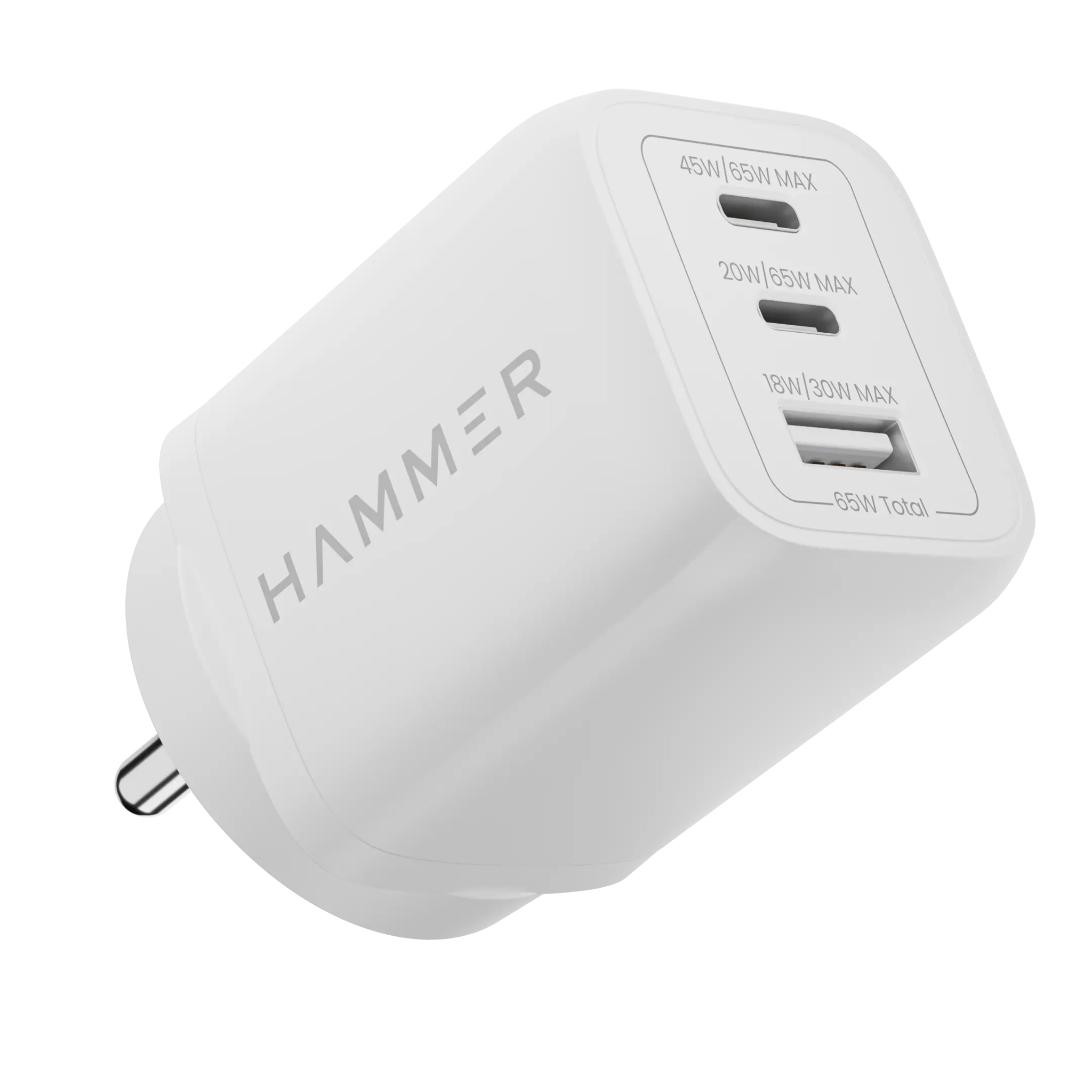 Hammer Gan Charger 65W 2 Type C & 1 USB Port Fast Charger