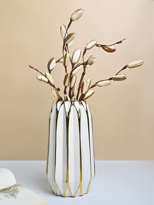  White and Gold Modern Ceramic Flower Vase for Home Decor