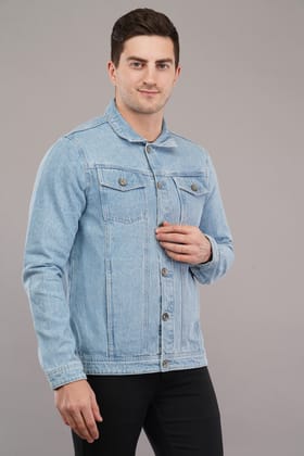 MEN LIGHT BLUE DENIM BIKER JACKET