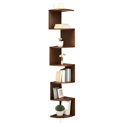 Dime Store 7 Tier Wooden Zig Zag Wall Corner Hanging Shelves for Living Room