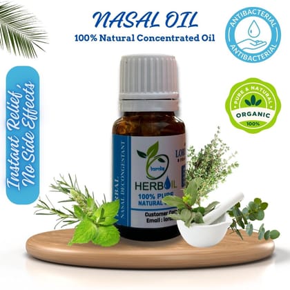 HerbOil Herbal Nasal Decongestant oil, 100% Natural oil, Quick relief from nasal congestion, Best oil for cough and cold, Instant relief from headache, Suitable for Migraine headache and Sinusitis, Chemicals free. Can be used for breathing problem