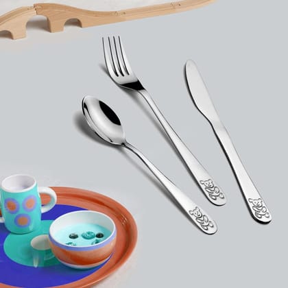 Shapes Kids Stainless Steel Trendy Cutlery Set of Spoon, Fork & Knife for Kids, Set of 3 Pcs. (Contains: 1 Spoon,1 Fork & 1 Knife) Stainless Steel Silverware Cutlery Set