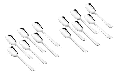 Shapes KOKO Gleen Stainless Steel Set of 12 Pcs Ice-Cream Spoons, Silverware Spoon Set, Rust Proof High Durable Stylish Dishwasher Safe, Size 14 cm X 5cm