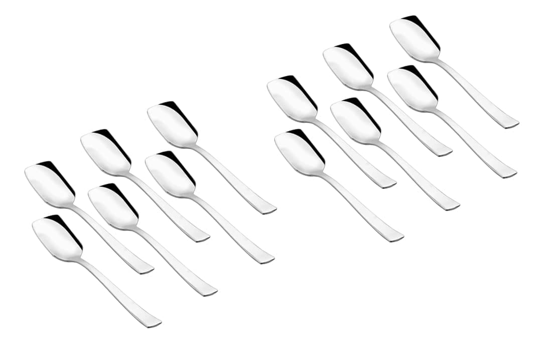 Shapes KOKO Gleen Stainless Steel Set of 12 Pcs Ice-Cream Spoons, Silverware Spoon Set, Rust Proof High Durable Stylish Dishwasher Safe, Size 14 cm X 5cm