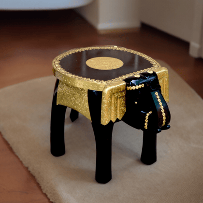 Elephant stool 15 inch brass fited / brass work / black finish / 15 inch