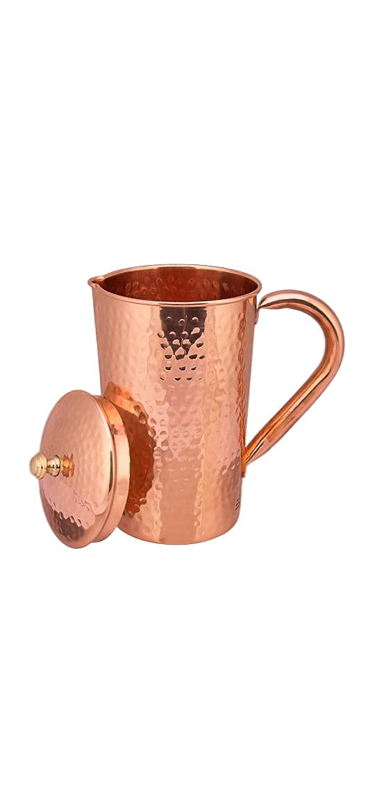 SHAKUNTALA Textiles 1.5 litres Pure Copper Jug - Reusable Hammered Design Water Pitcher with Lid