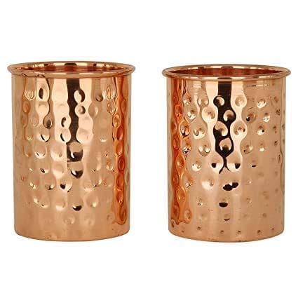 SHAKUNTALA VINTAGE  Designer & Hammered Glasses Set Combo for Gift, Pooja, Kids Drinking Water | Pure Copper Glasses ( Set of 3 Glass )