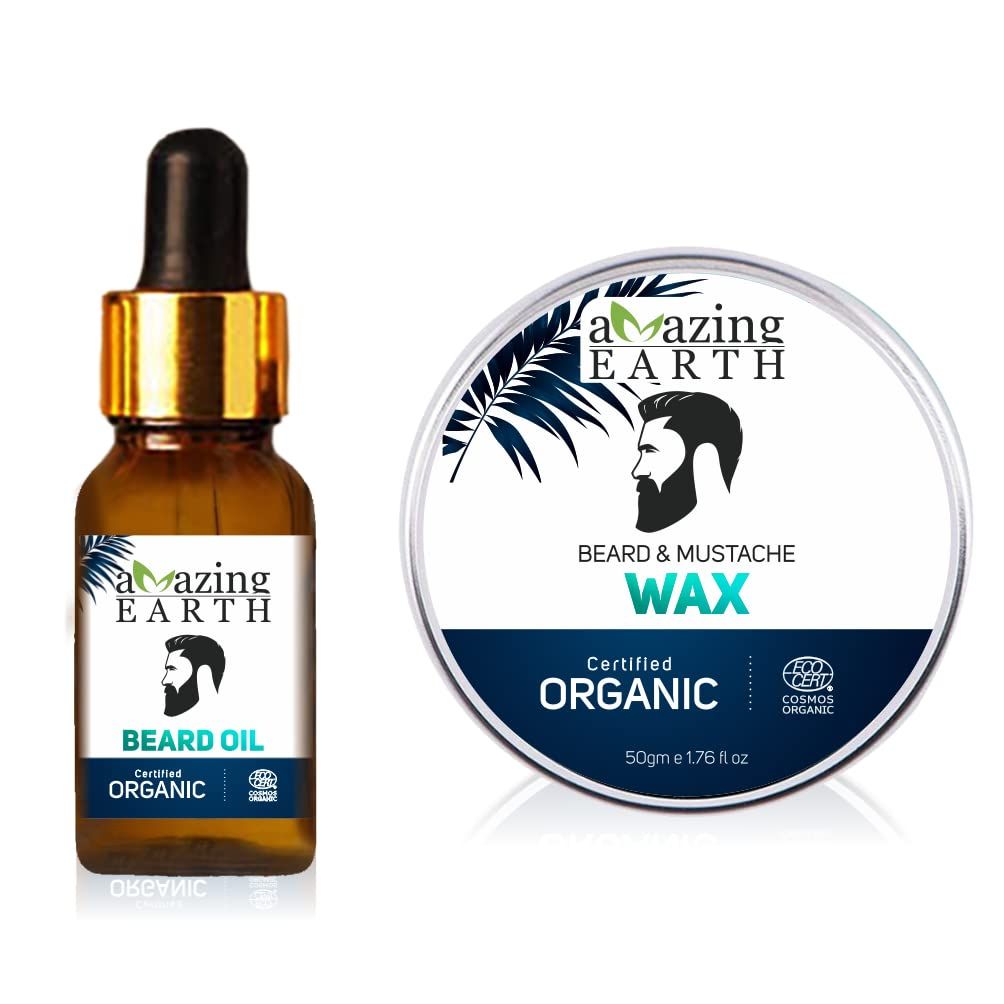 AMAzing EARTH Beard & Mustache Wax And Beard Oil Combo Certified Organic