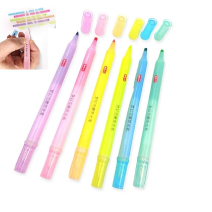 KTRS ENTERPRISE Erasable Double Sided Neon Colors Highlighter Pen Set of 6 Double-Ended Highlighter Pen For Office