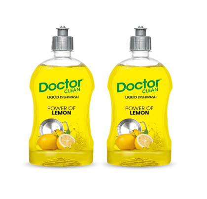 Doctor Clean Lemon Liquid Dishwash Gel, Scratch-Free, Easy Rinse, Non-Harming, Cuts Grease (Pack of 2, 500ml Kitchen Liquid)