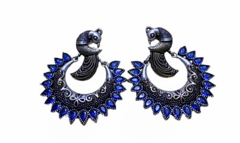 Glamvila Peacock Design Chandbali in Green Stones