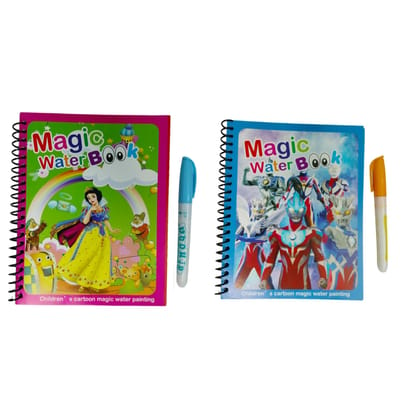 7AYS Colouring books for boys and girls- Cartoon themed colouring books for kid - 2Combo pack-Water Magic books with doodle pens-Reusable coloring books-Water colouring book for kid,Painting books kid