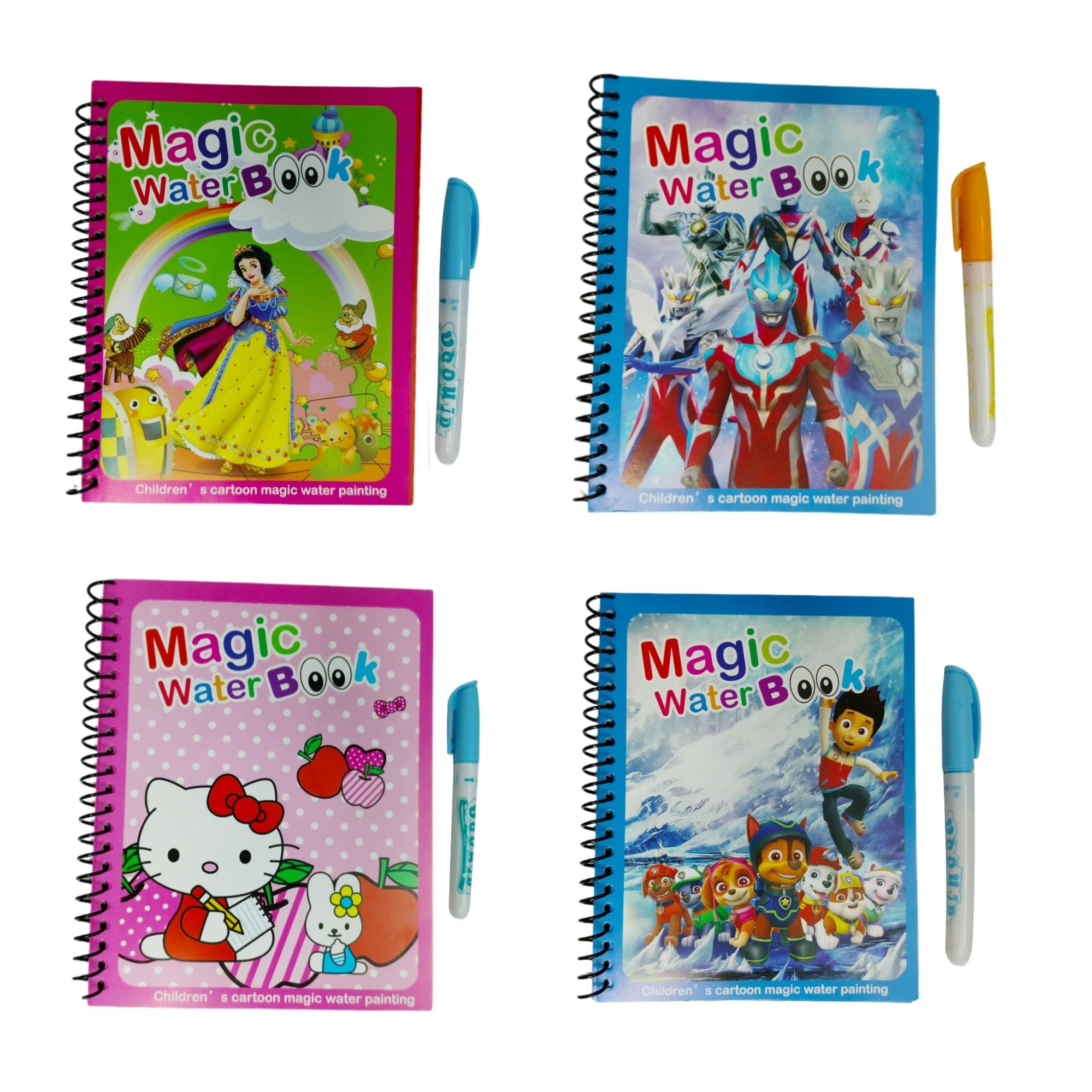 7AYS Colouring books for children-Cartoon themed colouring books for kids-4Combo pack-Water Magic books with doodle pens-Reusable coloring books-Water colouring books for kids,Painting books for kids