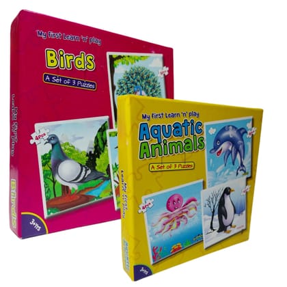 7AYS Educational puzzles and games for Children-Learning games for kids-Puzzle toys for toddlers-2Combo pack-Birds and sea animal themed 3+3 jigsaw puzzles-Skill developing toys and puzzles for kids