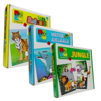 7AYS Educational toys,puzzles and game for kid-Learning game for kid-Puzzle toy for kid-3Combo pack-Jungle,Animal and Water animal themed 5+5+5 jigsaw puzzle-Skill developing toys for kid-Toys for kid