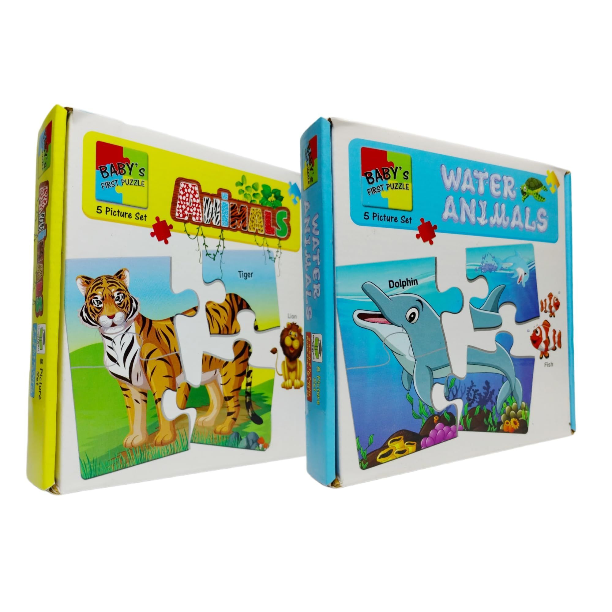 7AYS Educational toys,puzzles and game for kids-Learning games for kids-Puzzle toys for kids-2Combo pack-Animals and Water animals themed 5+5 jigsaw puzzle-Skill developing toys and puzzle for kid-Toy