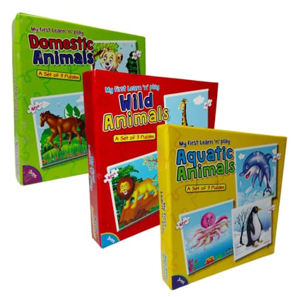 7AYS Educational toys,puzzles and game for kids-Learning games for kids-Puzzle toys for kids-3Combo pack-Wild,Domestic and Sea animals themed 3+3+3 jigsaw puzzle-Skill developing toys and puzzles kids