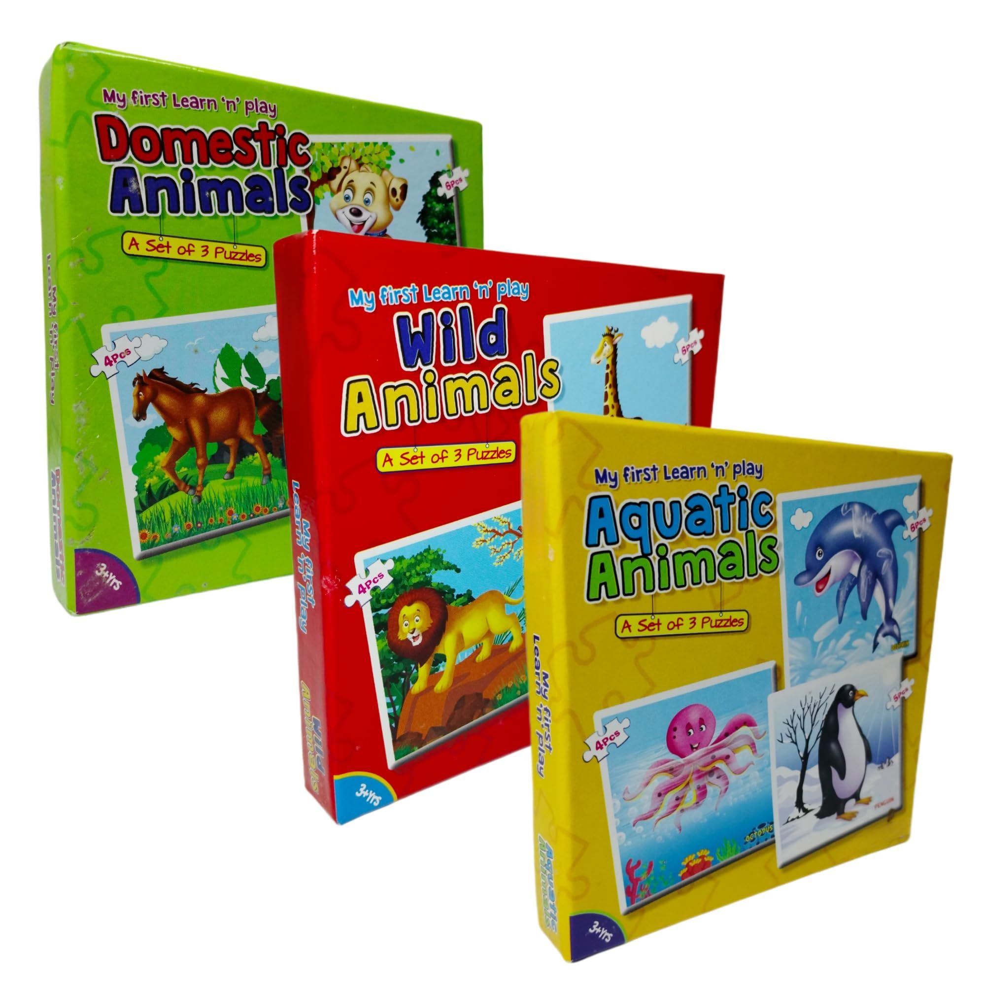 7AYS Educational toys,puzzles and game for kids-Learning games for kids-Puzzle toys for kids-3Combo pack-Wild,Domestic and Sea animals themed 3+3+3 jigsaw puzzle-Skill developing toys and puzzles kids