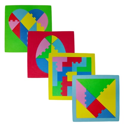 7AYS Puzzle mats for Kids-A Set of 4 Puzzle Foam mats in The Theme of Shapes-Foam Puzzles for Children-Skill Developing Puzzles for Children-Interlocking Games and Puzzles for Kids and Toddlers.