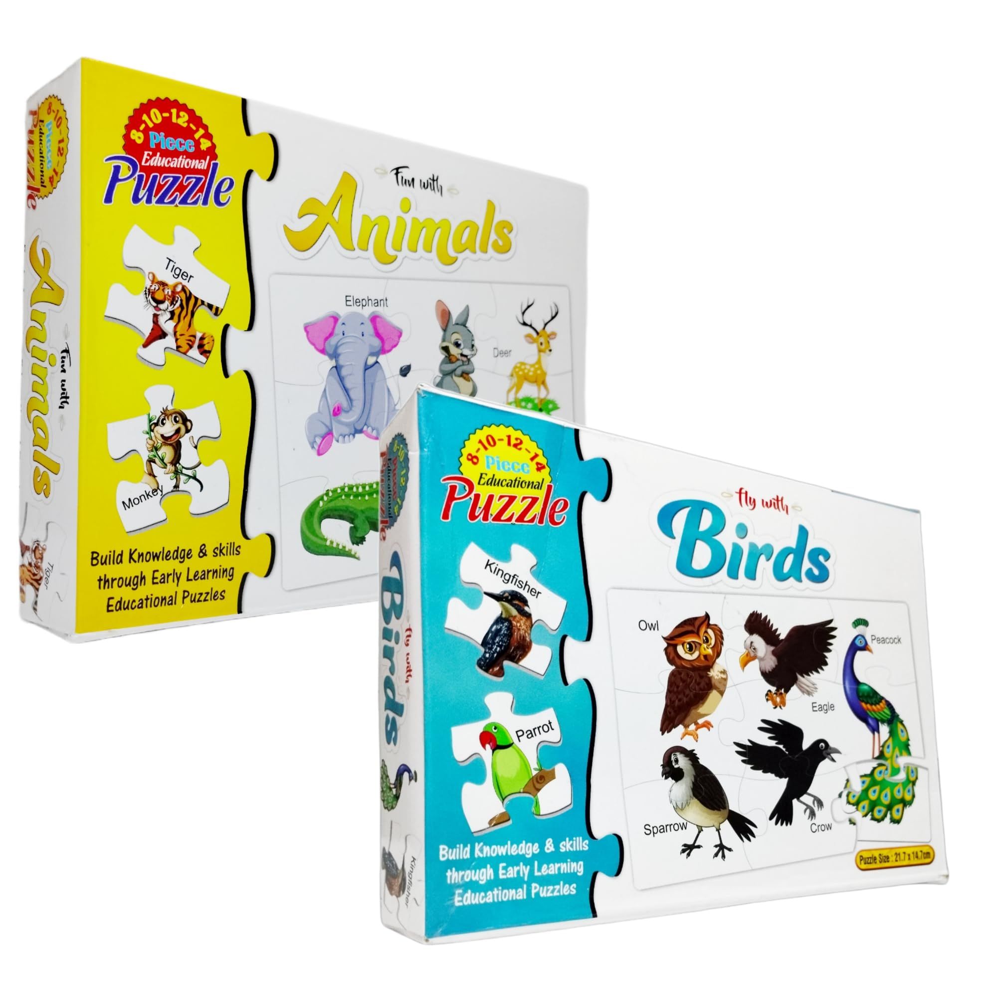 7AYS Puzzles for children-Learning games for kids-Educational games for kids-2Combo Pack-Animals and birds themed 4+4 jigsaw puzzles-Skill developing puzzles and toys for children-Playing set for kids