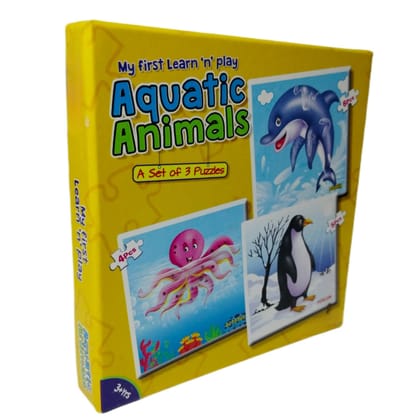 Early Learning Games for Kids-Puzzle Games for Toddlers-A Set of 3 Jigsaw Puzzles in The Theme of Aquatic Animals for Kids-Skill Developing Games-Educational Puzzles and Games for Children