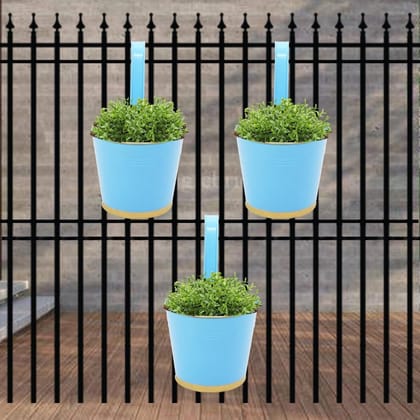 Round Blue/Gold 7" Balcony Railing Planter