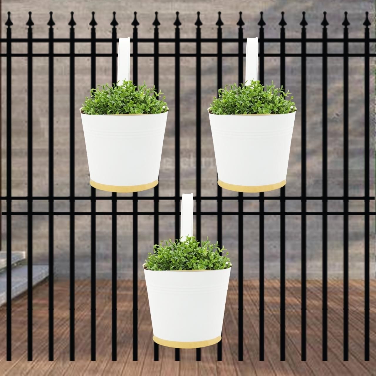 Round White/Gold 7" Balcony Railing Planter