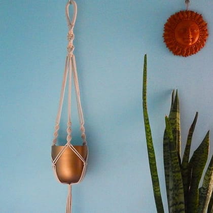 Macrame Plant Hanger with Metal Pot