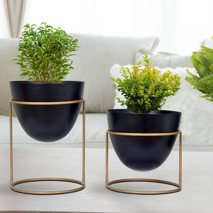 Alle Black Metal Plant Pot with Stand (Set of 2)