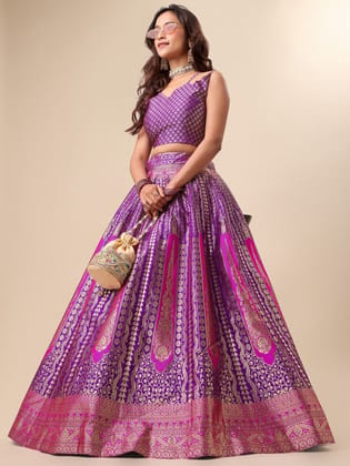 Purple Ready to Wear Lehenga & Unstitched Blouse With Dupatta