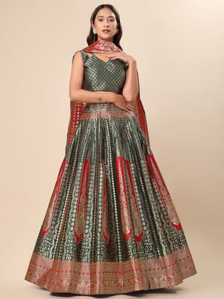 Green Ready to Wear Lehenga & Unstitched Blouse With Dupatta