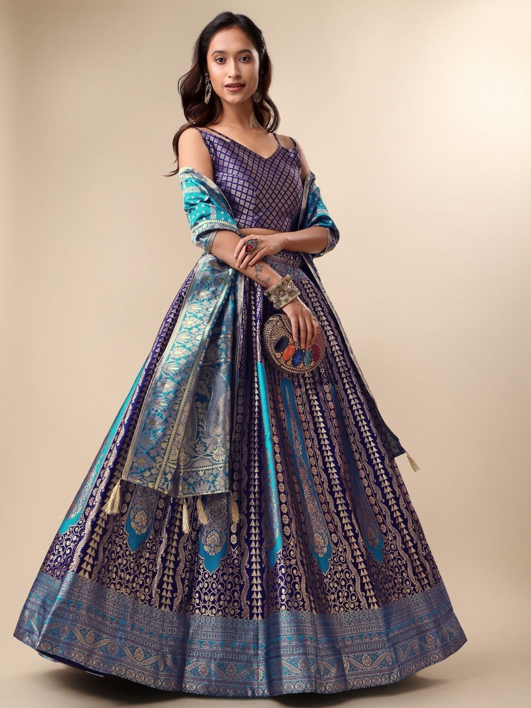 Blue Ready to Wear Lehenga & Unstitched Blouse With Dupatta