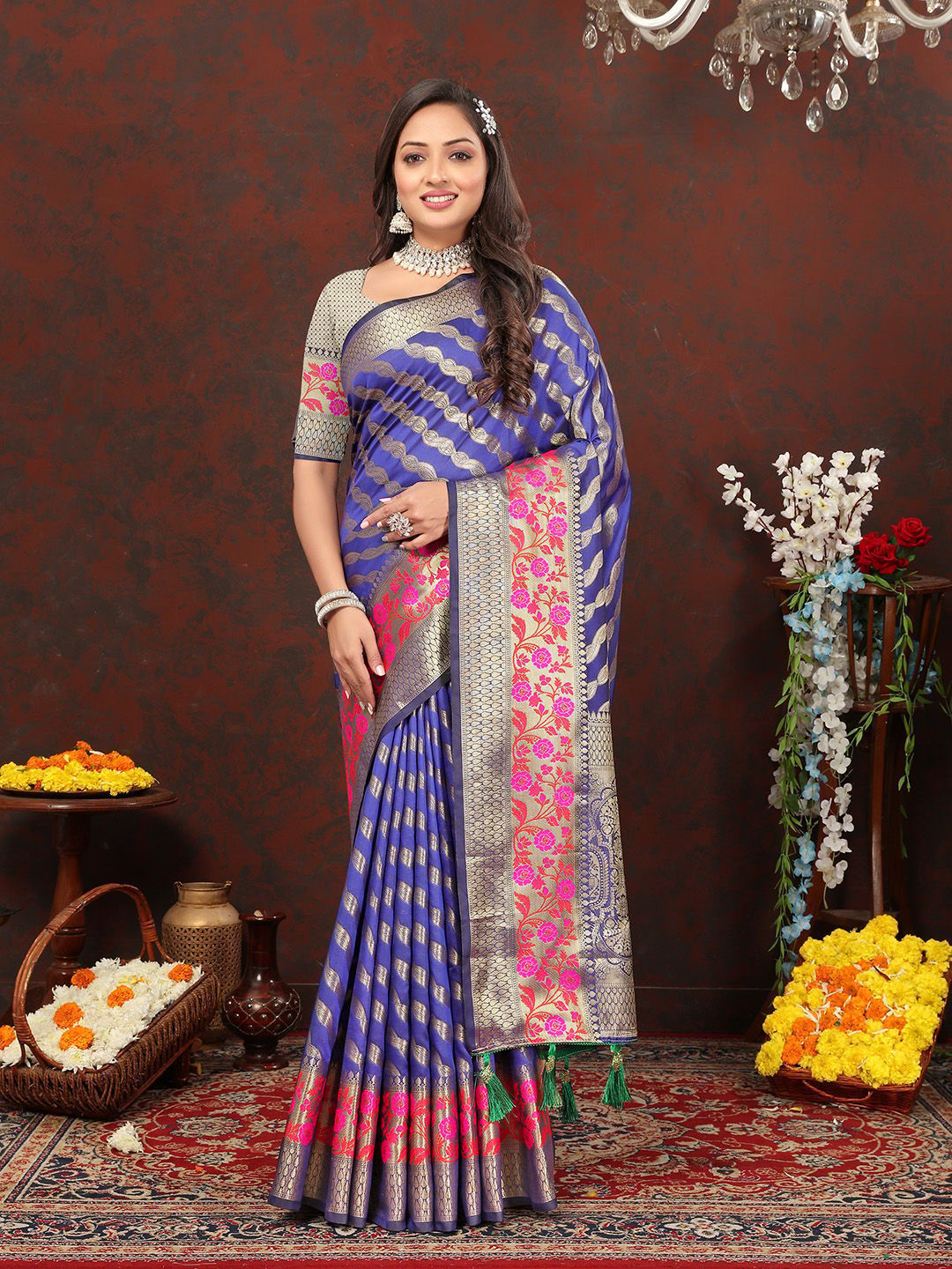 Purple Soft Silk Woven Design with Zari Weaving Leheriya Design Saree