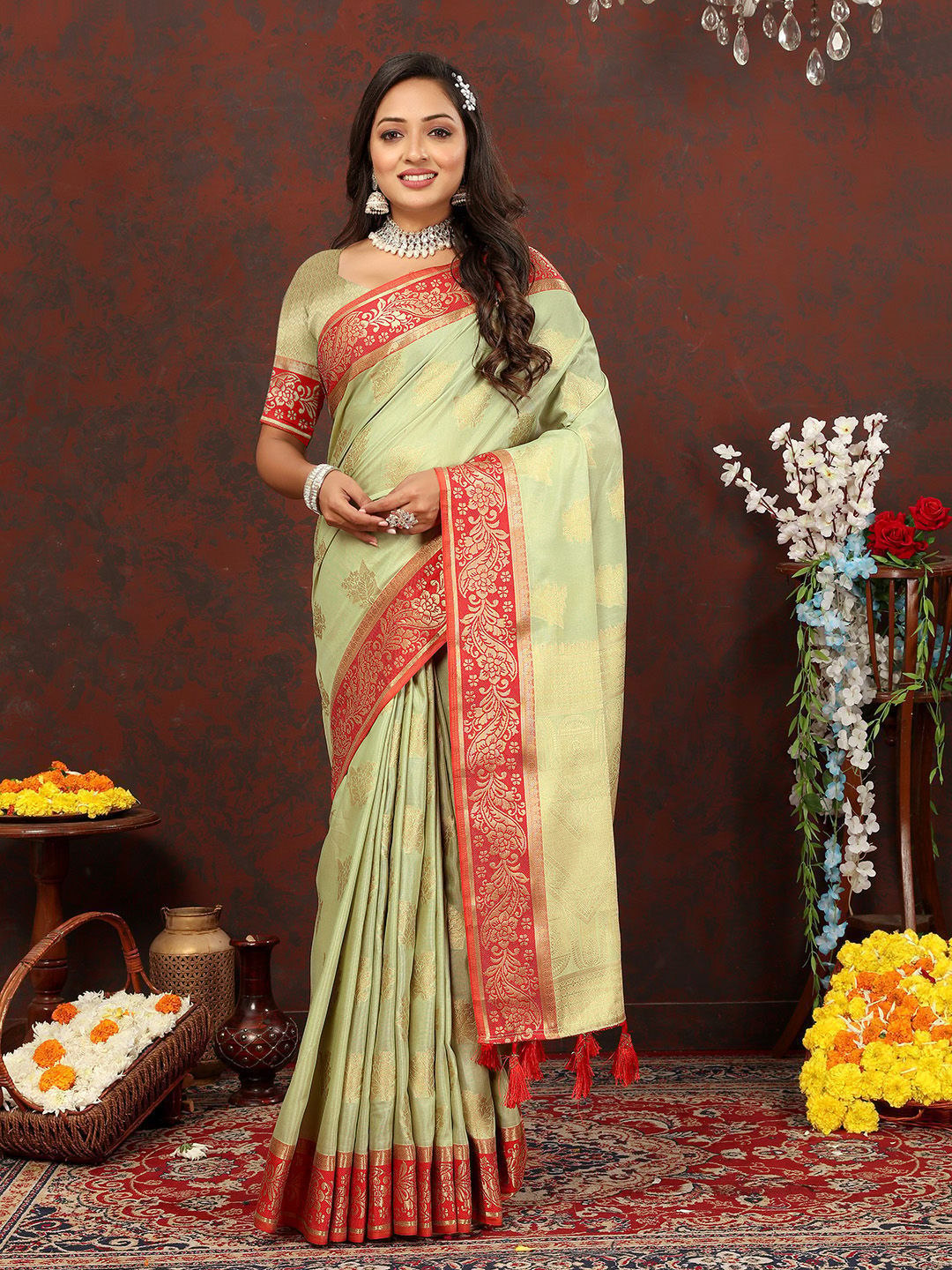 Seagreen Cotton Woven Design with Zari Weaving Design Saree