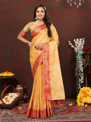 Gold Cotton Woven Design with Zari Weaving Design Saree