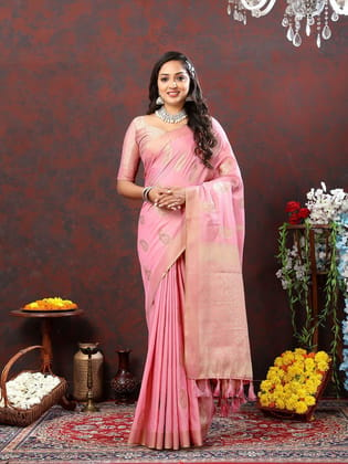 Pink Cotton Woven Design with Zari Weaving Design Saree