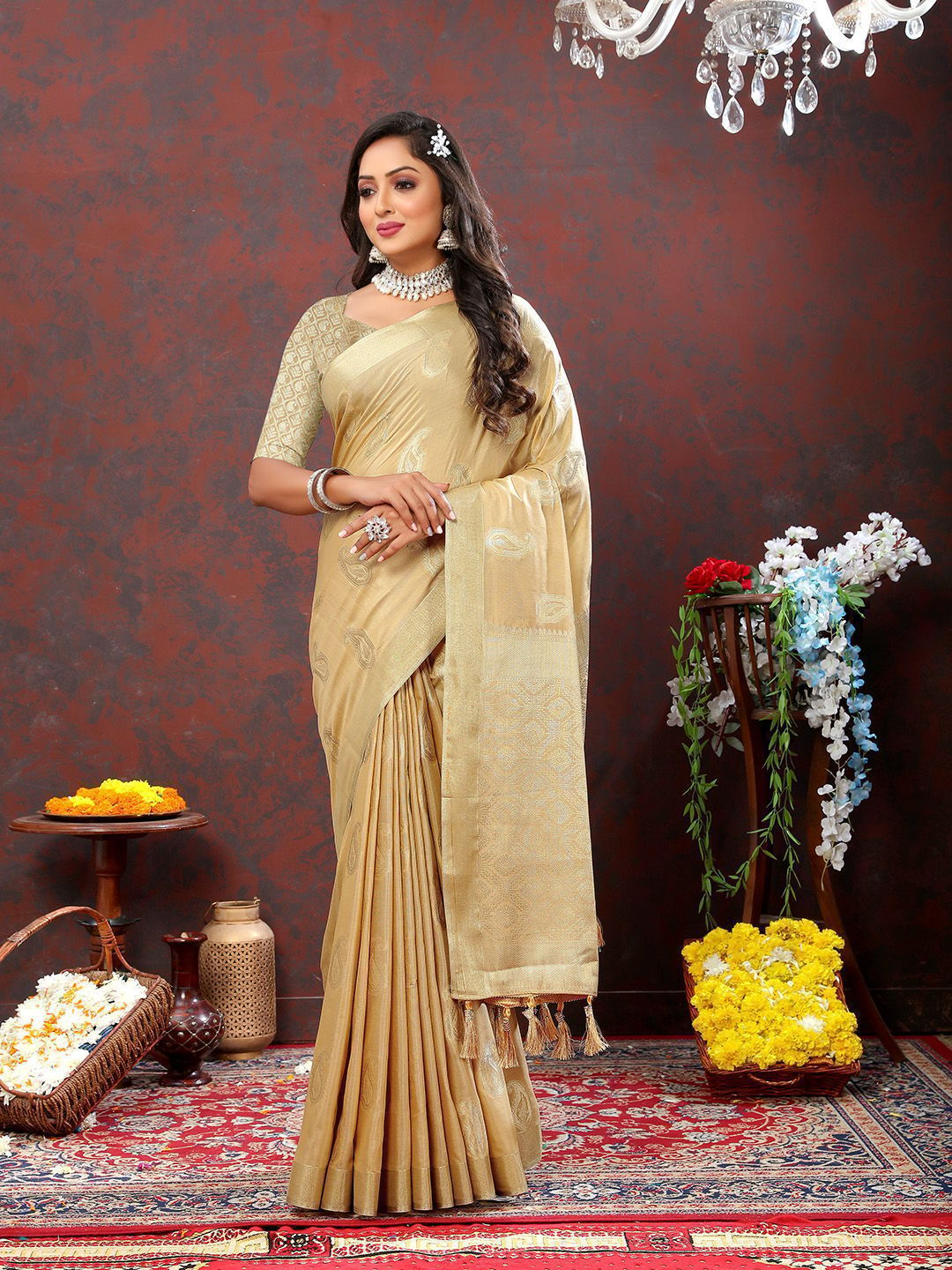 Cream Cotton Woven Design with Zari Weaving Design Saree