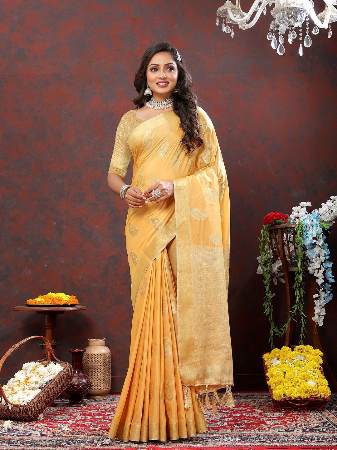 Gold Cotton Woven Design with Zari Weaving Design Saree