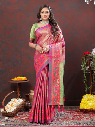 Magenta Kanjivaram Silk Woven Design with Zari Weaving Saree