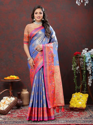 Lavender Kanjivaram Silk Woven Design with Zari Weaving Saree