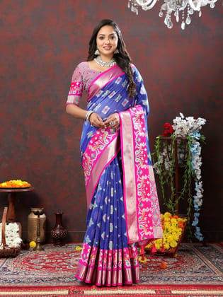 Blue Organza Silk Woven Design with Meenakari Weaving Saree