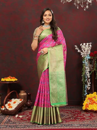 Pink Cotton Woven Design Zari Meenakari Weaving Saree