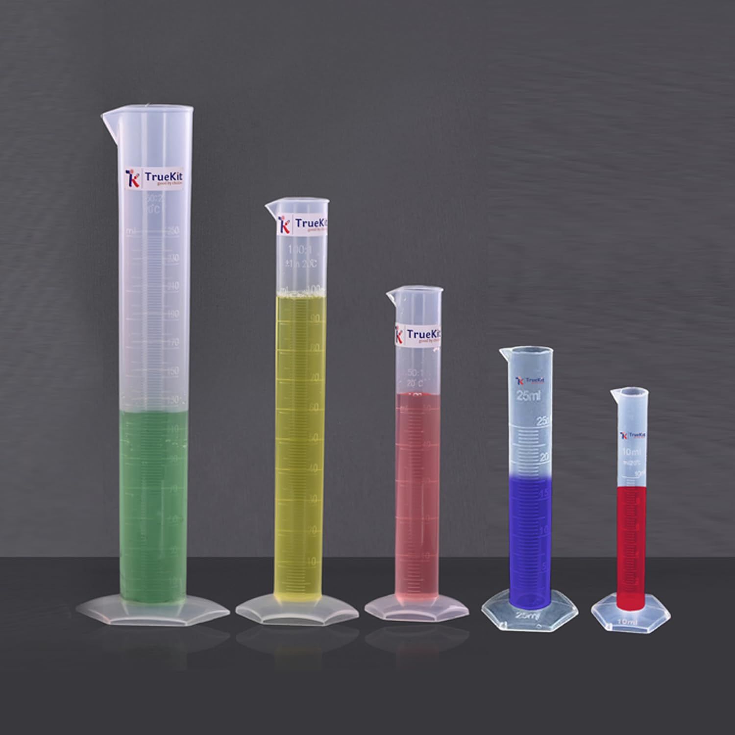 TRUEKIT Transparent Plastic Measuring Cylinder with Graduation Marks.