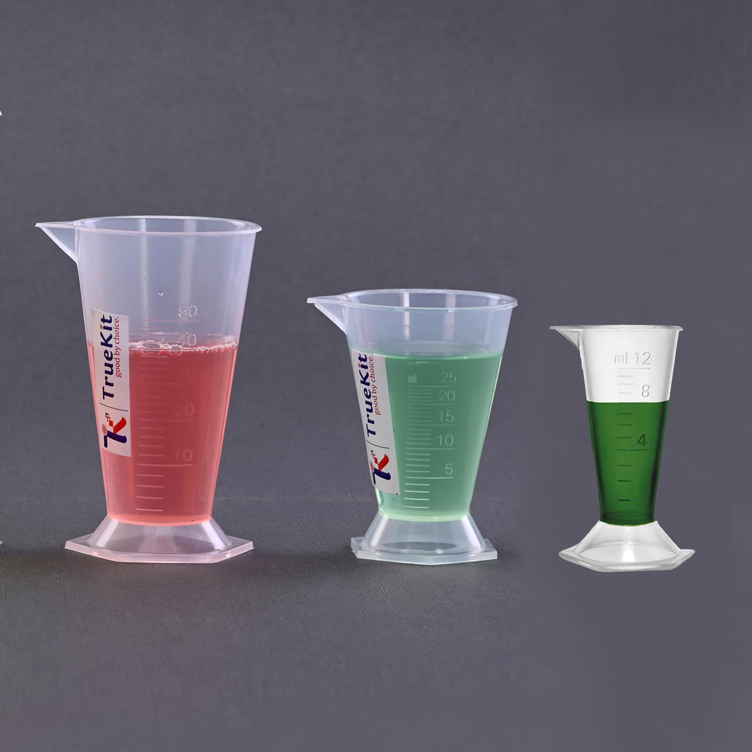 TRUEKIT Transparent Plastic Measuring Beaker Cup Conical Measure with Graduation Marks.