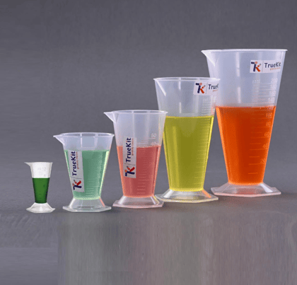 TRUEKIT Transparent Plastic Measuring Beaker Cup Conical Measure with Graduation Marks. (12ml+25ml+50ml+125ml)