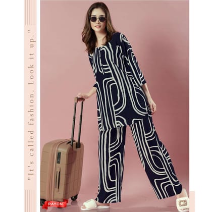 0708 Rayon Long Top Plazo Style Night Suit