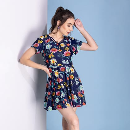 Flower Print Swimming Costume Dress SW1970 with Shorts