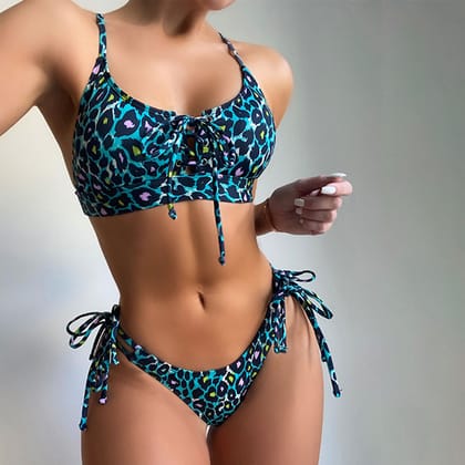 Halter Two Piece Triangle Swimsuits Leopard Print