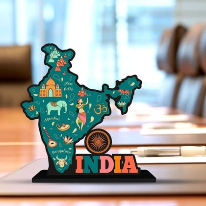 Artvibes Wooden Idols and Figurine India Map Designer Table Decor for Office Desk | Home Decoration | Living Room | Bedroom | Modern Art Wood Showpieces Decorative Gifting Item (SP_1104)